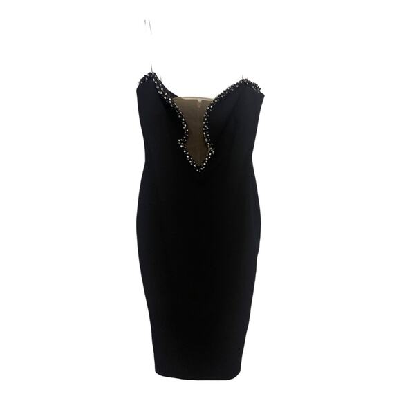 Nookie Adorn Midi Dress Mesh Panel Beaded Crystal Embellished Black Size XL - Picture 5 of 15